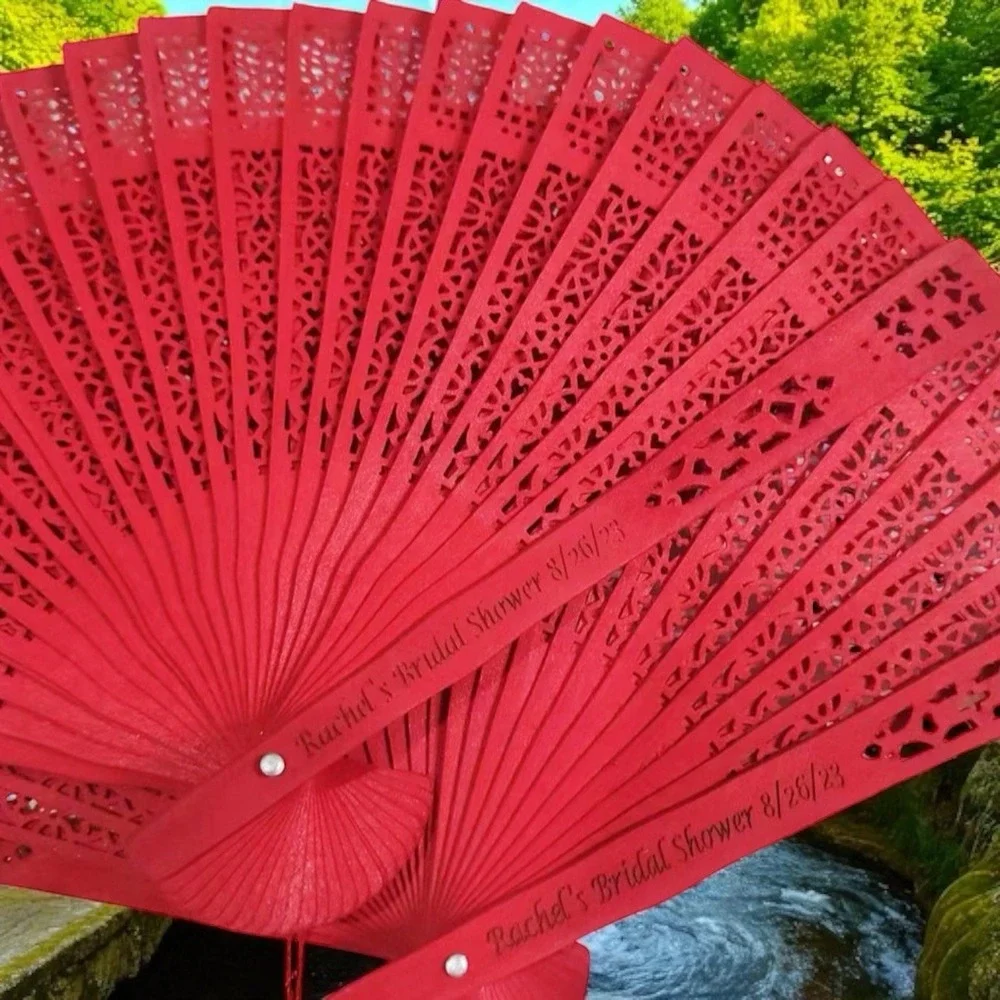 8‎ x Sandalwood Fragrant hand fans Laser Cut Light Red Wedding Party Favor Dance